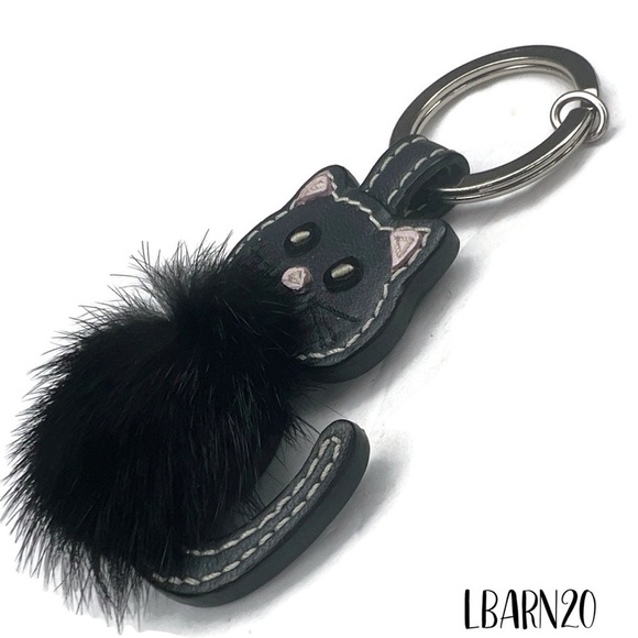Coach Black Cat Mink Keychain Vintage Fob RARE - Picture 3 of 5